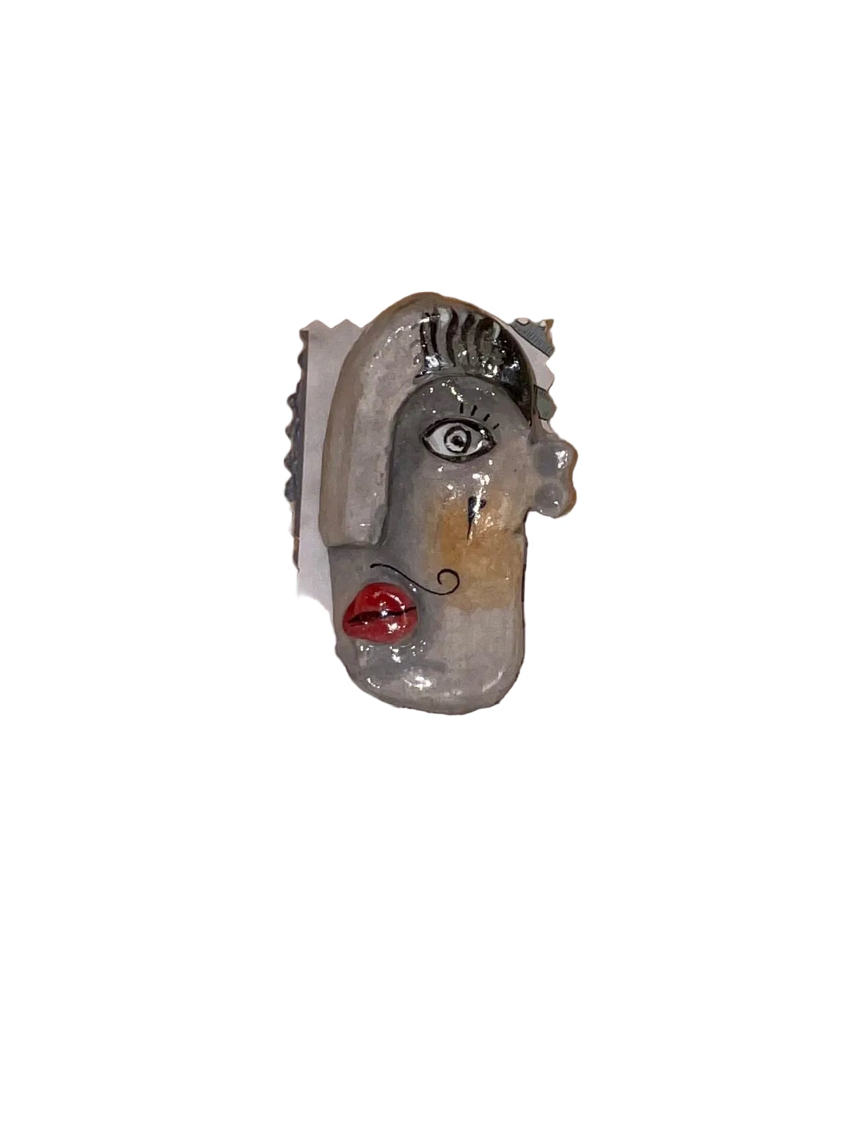 Ceramic Face Brooch by Jan Cooper