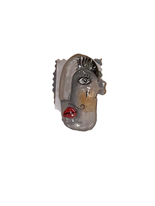 Ceramic Face Brooch by Jan Cooper