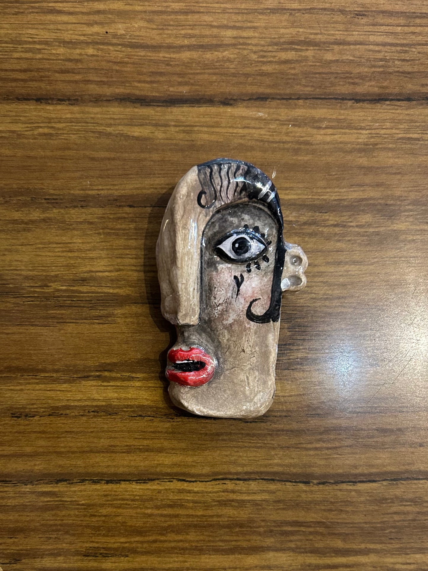 Ceramic Face Brooch by Jan Cooper