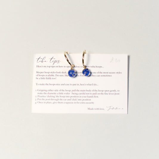Blue Gemstone Hoop Earrings | Gold Plated Sterling Silver by Toba