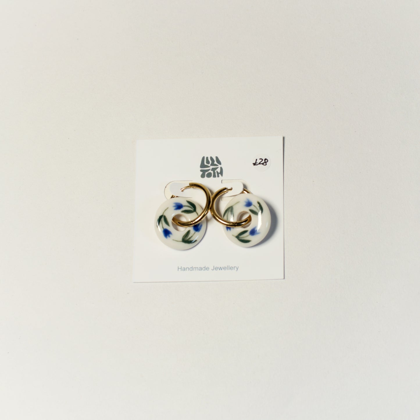 Handmade Floral Ceramic Hoop Earrings by Lili Toth