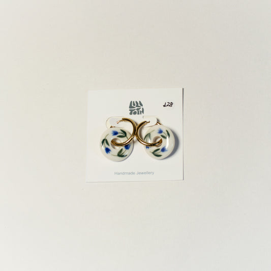 Handmade Floral Ceramic Hoop Earrings by Lili Toth