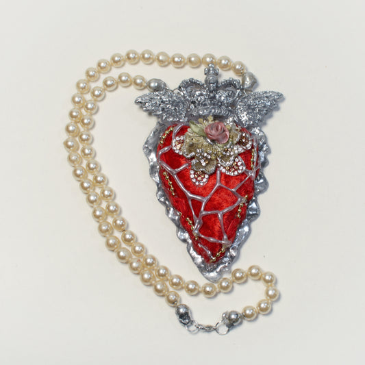 Sacred Heart And Rose Pearl Necklace by Jan Cooper