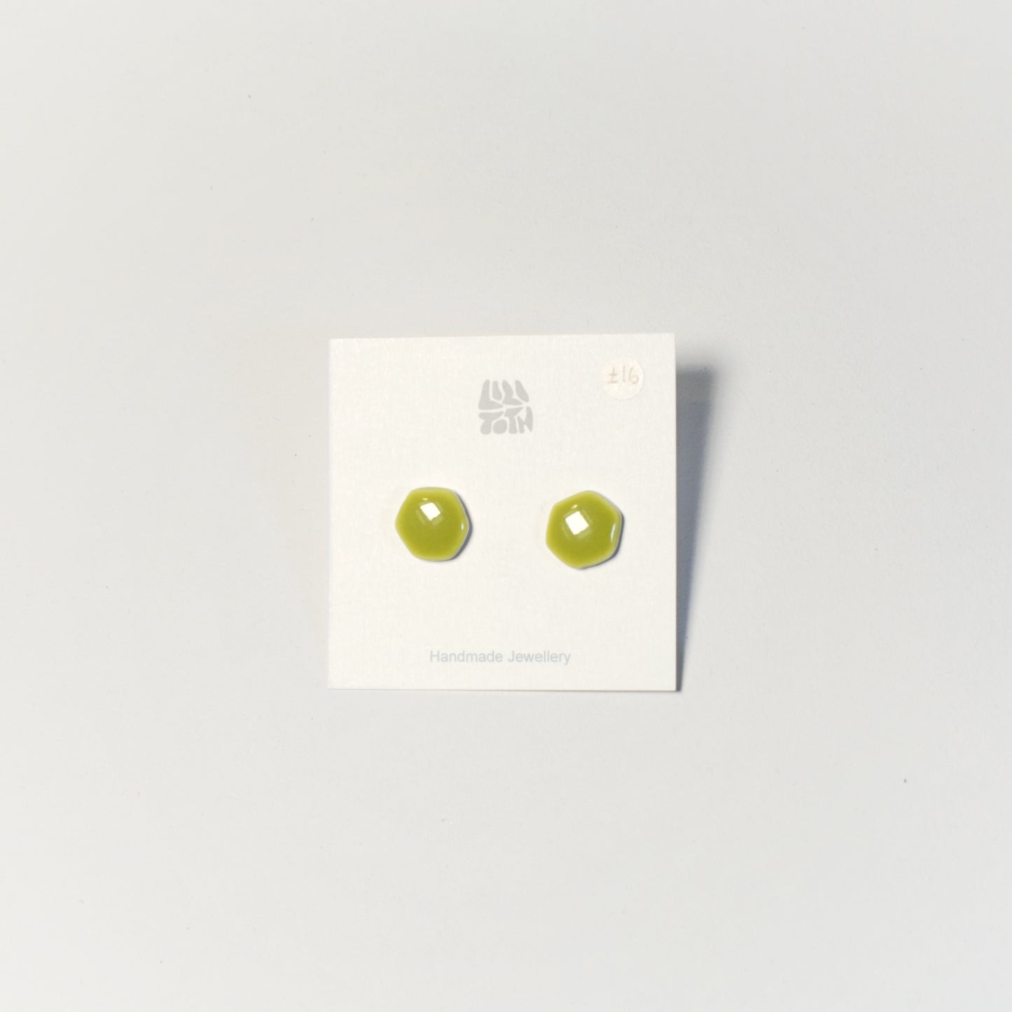 Handmade Olive Green Hexagonal Ceramic Stud Earrings by Lili Toth