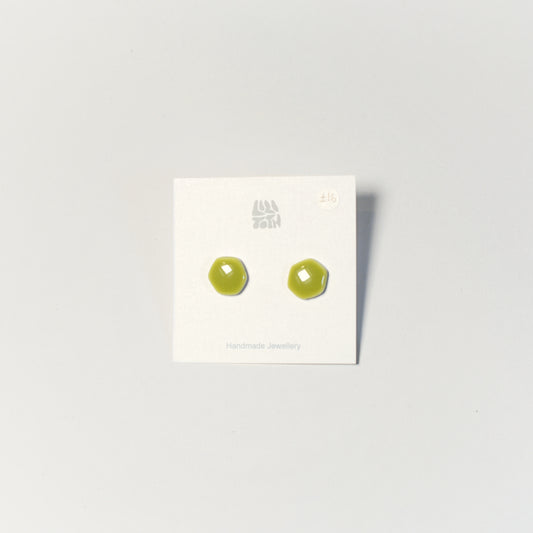 Handmade Olive Green Hexagonal Ceramic Stud Earrings by Lili Toth