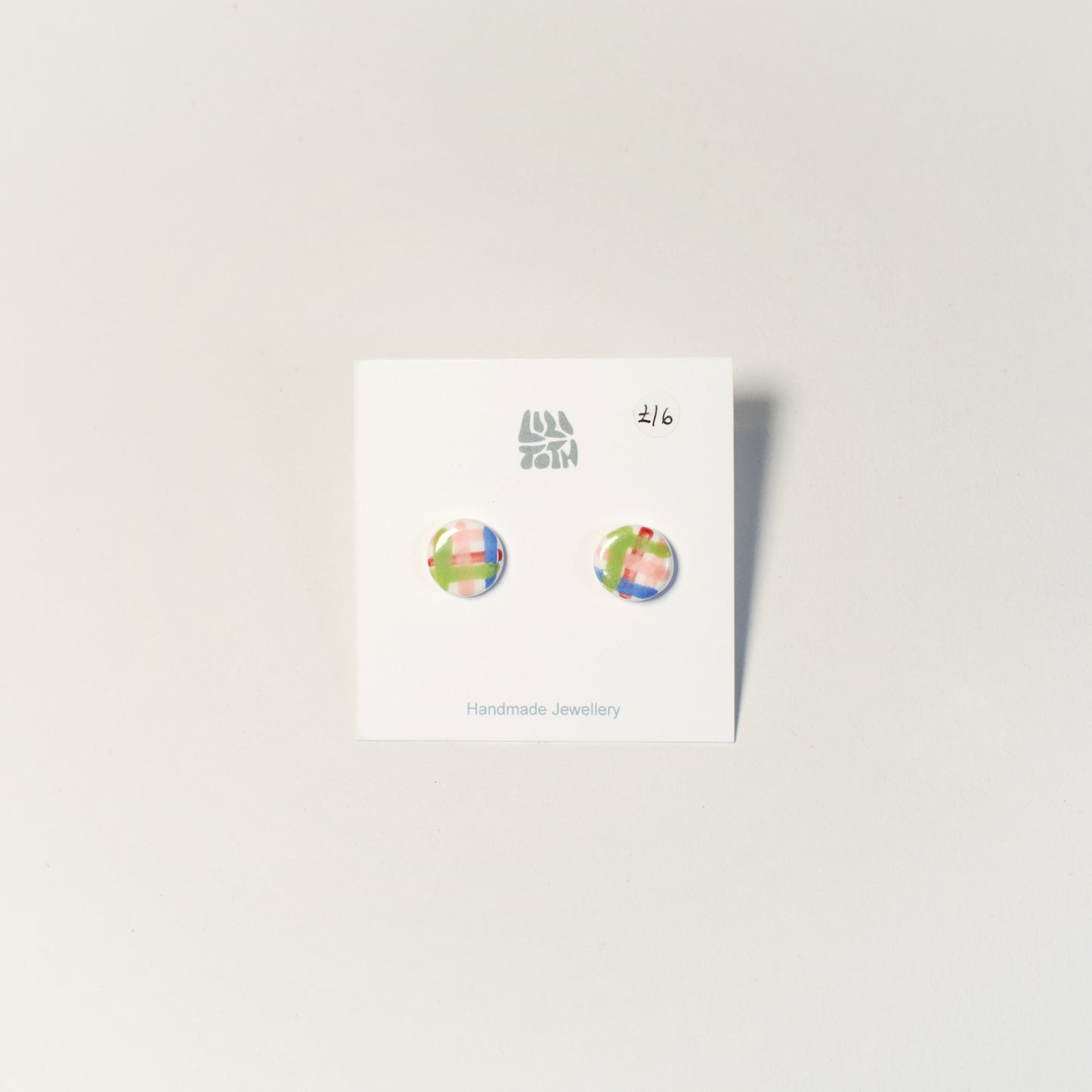 Handmade Colourful Checked Circular Stud Ceramic Earrings by Lili Toth