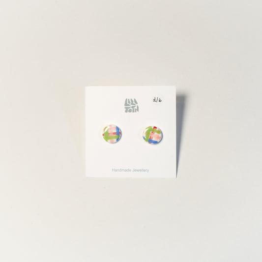 Handmade Colourful Checked Circular Stud Ceramic Earrings by Lili Toth