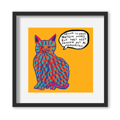 Cat Giclée Screen Prints In Frame - Margaritas Cat by Laughing Lark