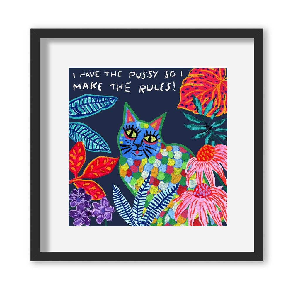 Large Cat Illustration Giclée Print by The Laughing Lark - in Frame