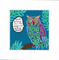 A square art print featuring a colorful owl perched on a branch against a teal background, with a speech bubble that reads, 'ADHD. BECAUSE LIFE'S TOO SHORT FOR BORING PEOPLE.