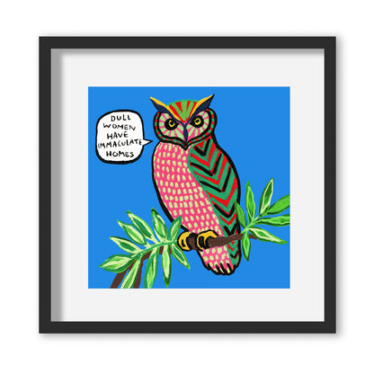 Small Owl Illustration Giclée Print in White Frame - by The Laughing Lark