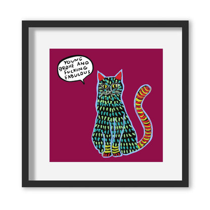 Cat Illustration Giclée Print in White Frame - by The Laughing Lark