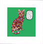 A square art print featuring a colorful striped cat on a bright green background with a speech bubble that reads, 'I DON'T WANT TO SLEEP LIKE A BABY. I JUST WANT TO SLEEP LIKE MY HUSBAND.