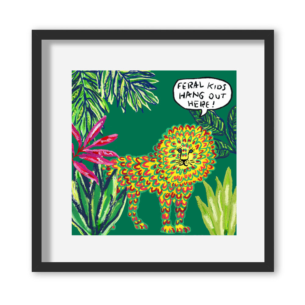 Lion Illustration Giclée Print in White Frame - by The Laughing Larkin