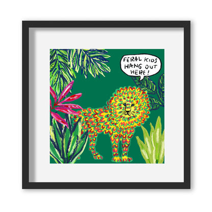 Lion Illustration Giclée Print in White Frame - by The Laughing Larkin
