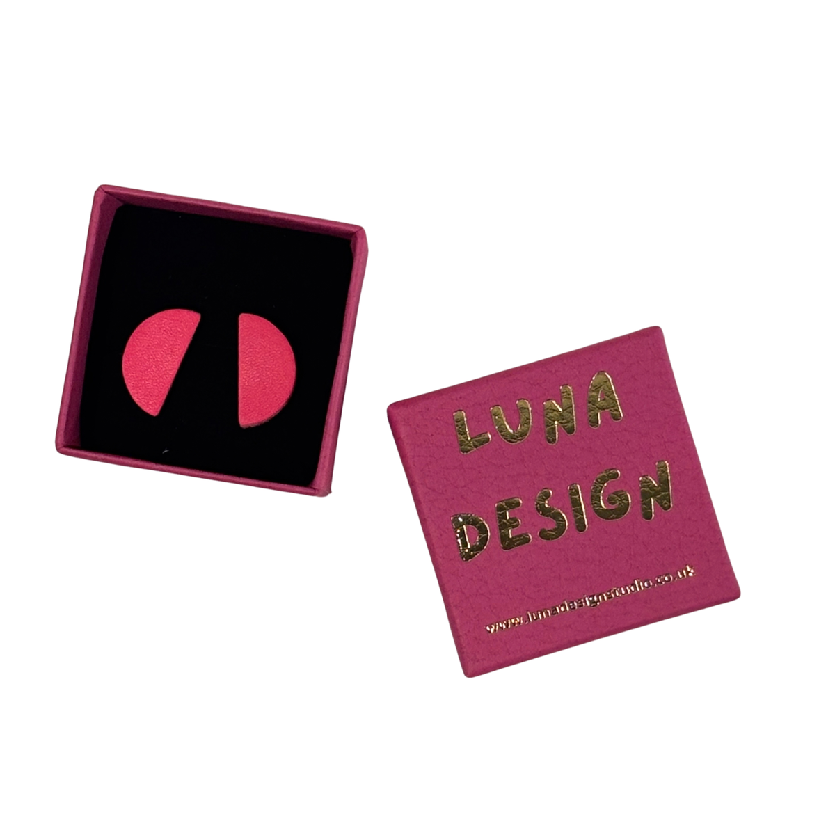 Half Moon Stud Earrings - Neon Pink by Luna Design