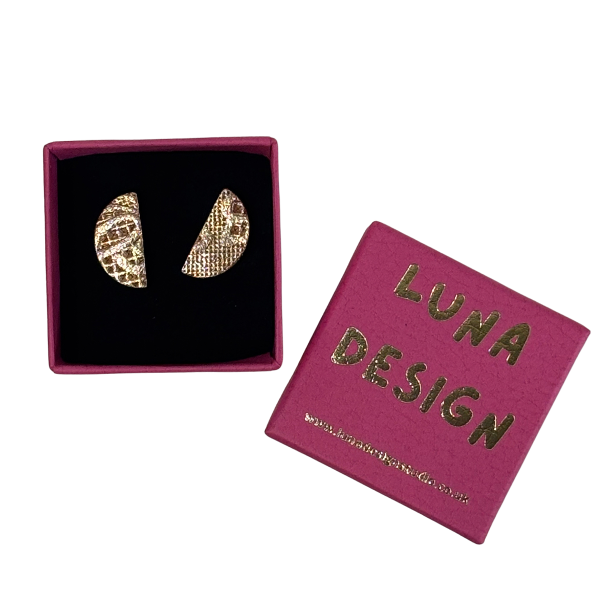 Half Moon Stud Earrings - Textured Gold by Luna Design
