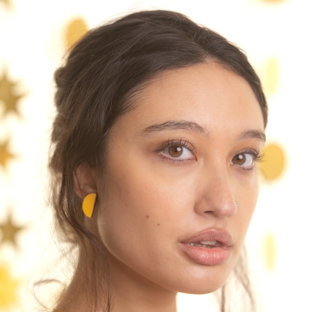 Half Moon Stud Earrings - Textured Gold by Luna Design
