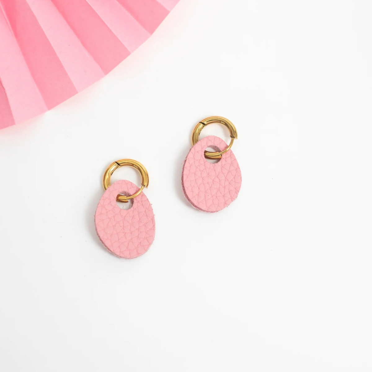 Huggie Hoops - Gold - Pale Pink by Luna Design