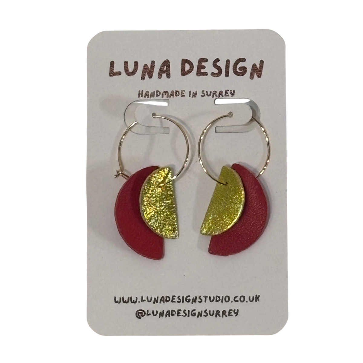 Half Moon Hoops - Gold Plated - Red and Gold by Luna Design