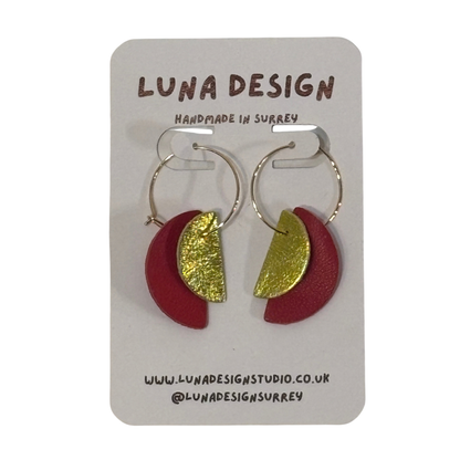 Half Moon Hoops - Gold Plated - Red and Gold by Luna Design
