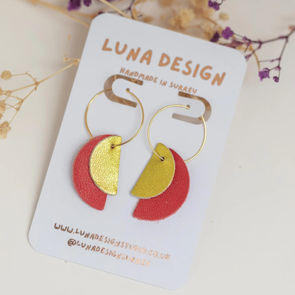 Half Moon Hoops - Gold Plated - Red and Gold by Luna Design