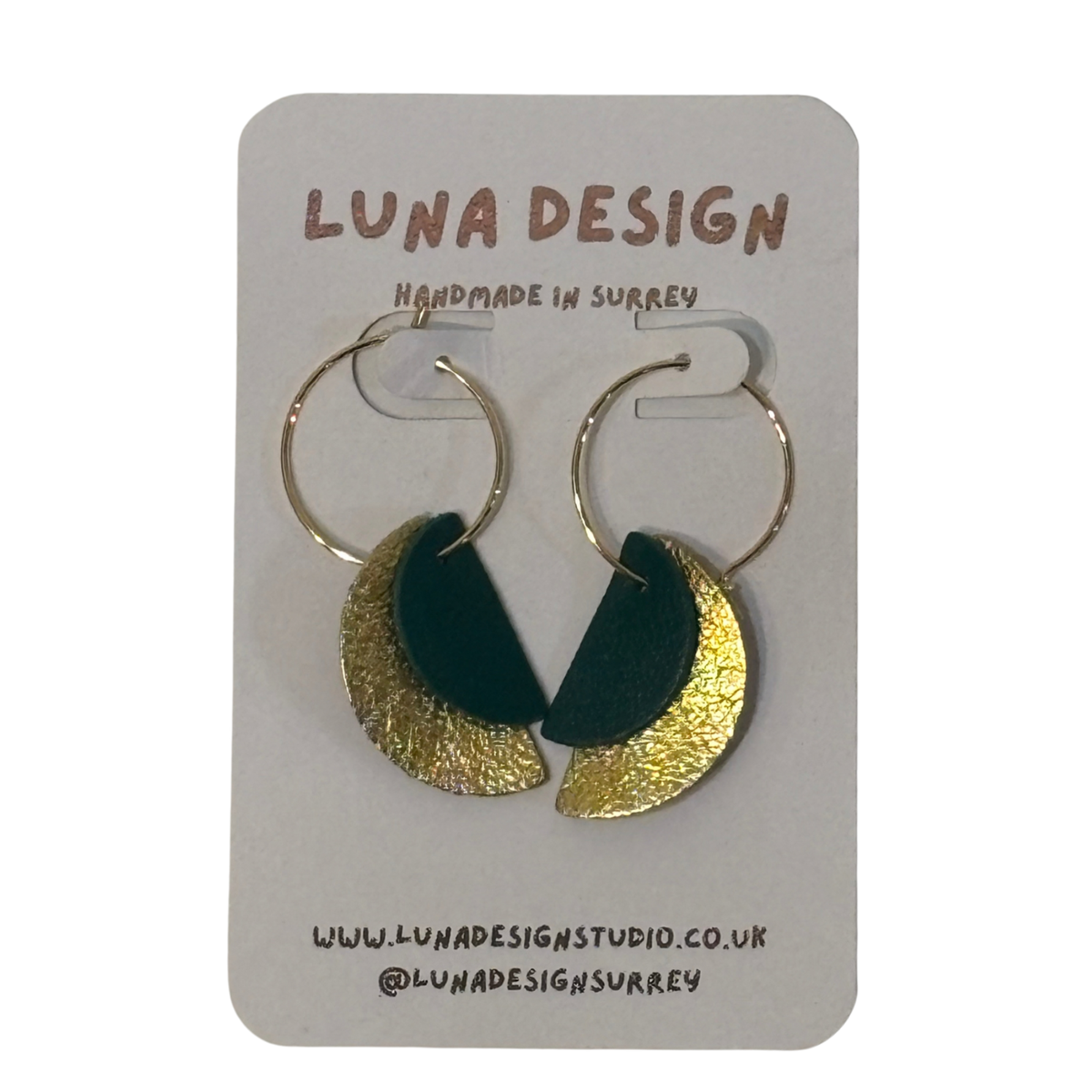 Half Moon Hoops - Gold Plated - Green and Gold by Luna Design