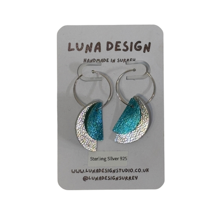 Half Moon Hoops - Gold Plated - Metallic Silver and Blue by Luna Design