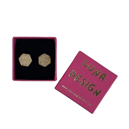 Hexagonal Stud Earrings - Gold Fleck by Luna Design