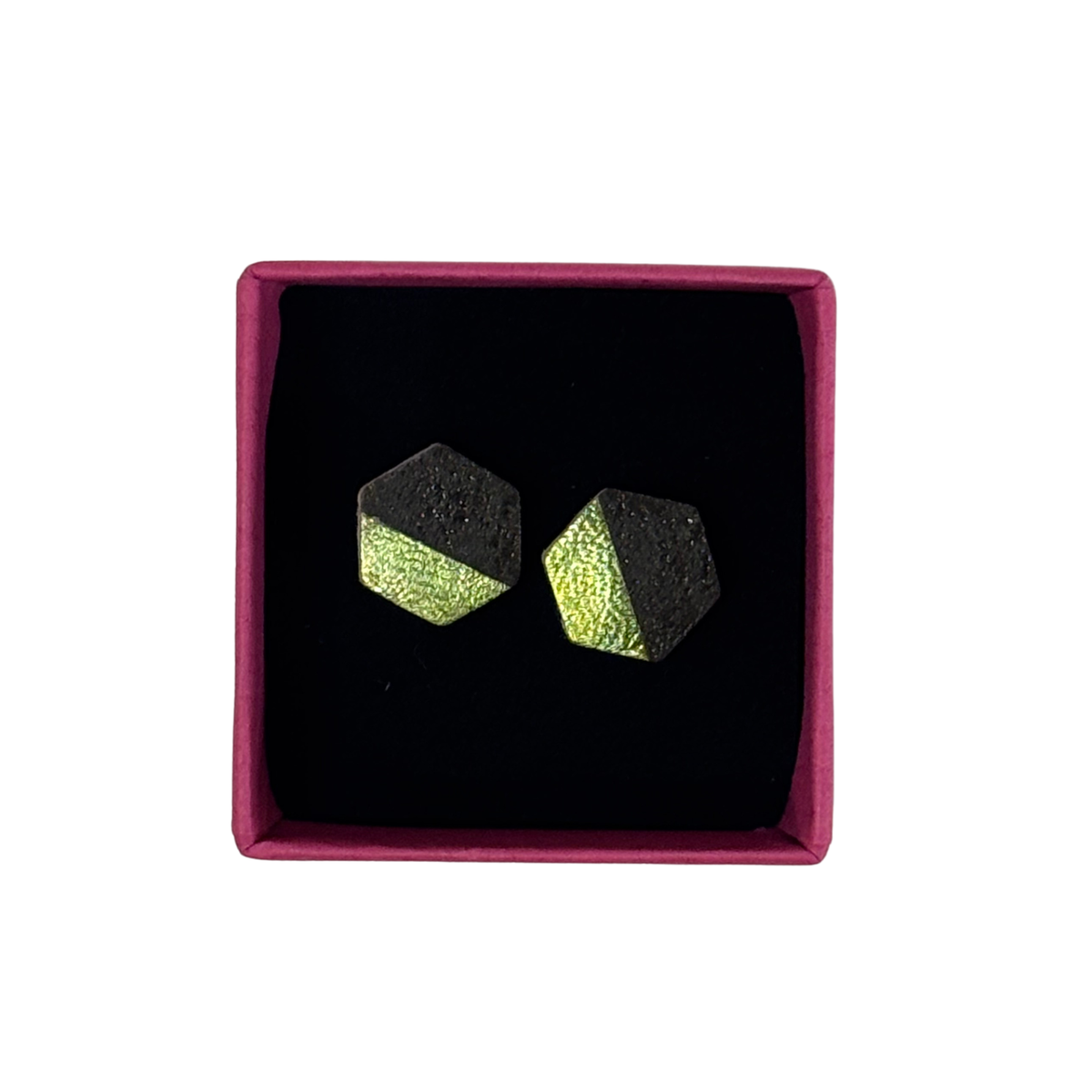 Hexagonal Stud Earrings - Green and Black by Luna Design