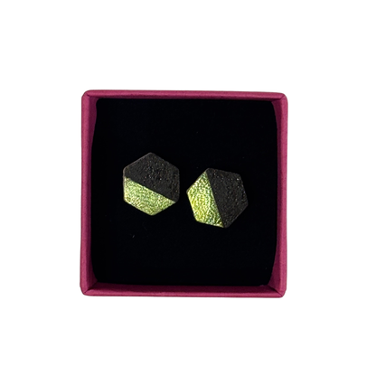 Hexagonal Stud Earrings - Green and Black by Luna Design