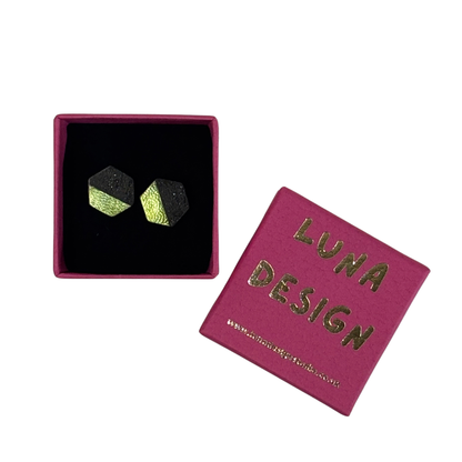 Hexagonal Stud Earrings - Green and Black by Luna Design