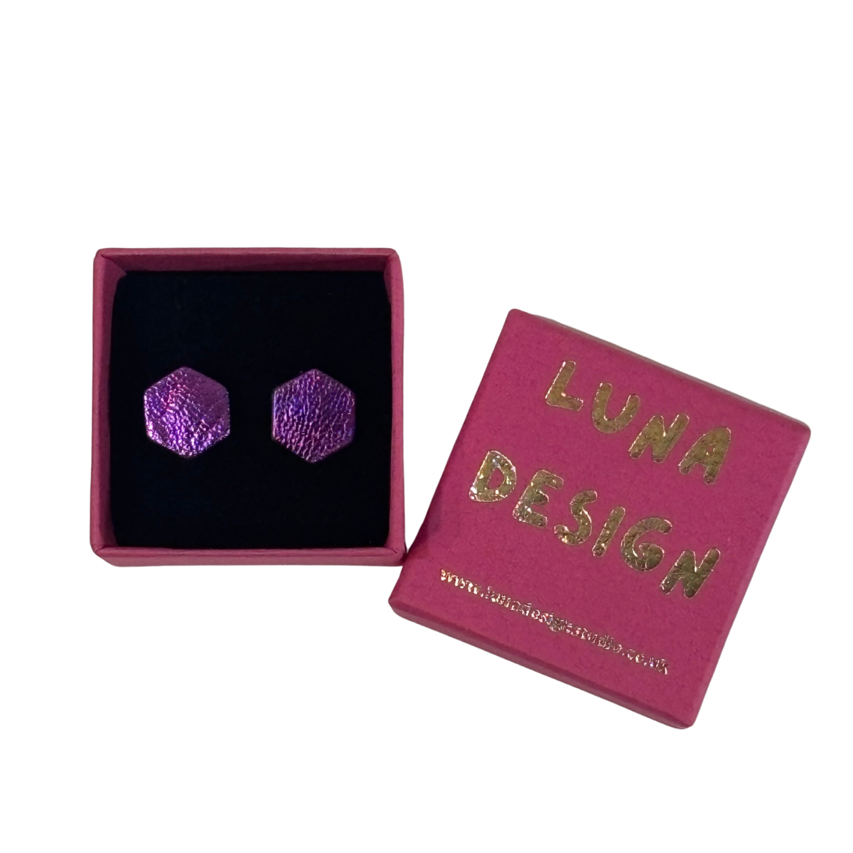 Hexagonal Stud Earrings - Metallic Purple by Luna Design
