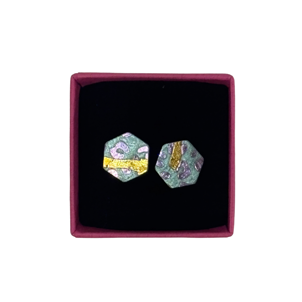 Hexagonal Stud Earrings - Metallic Pattern by Luna Design