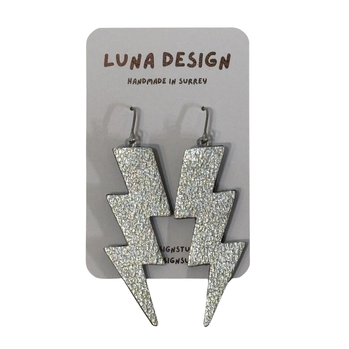 Large Leather Lighting Bolts Silver by Luna Design