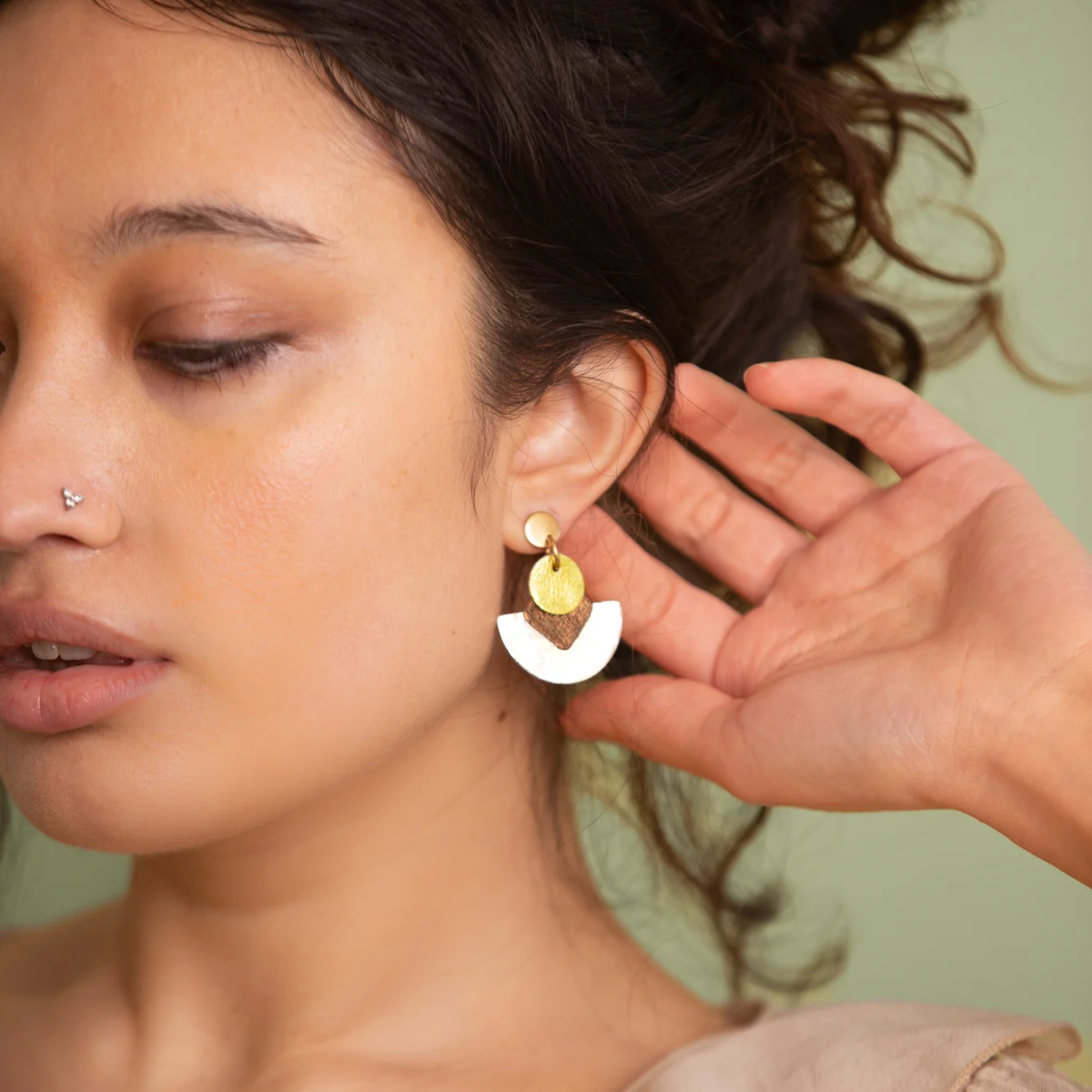 Gold Stud Cleopatra Earrings - Metallic Gold and Purple Leather by Luna Design