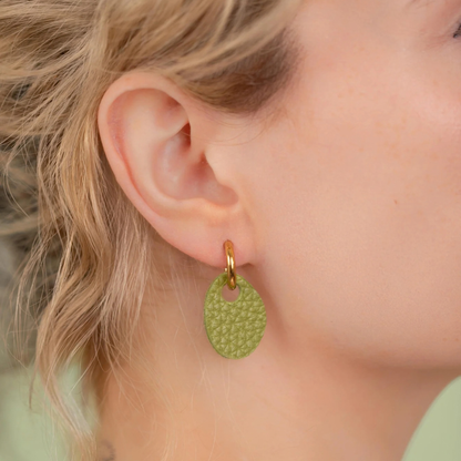 Pink Leather Drop Huggie Earrings | Gold Plated Hoop Earrings by Luna Design