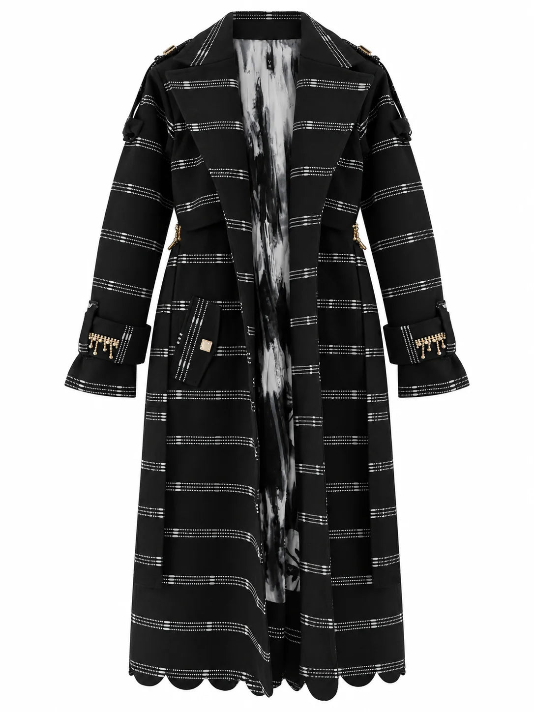 Vera Red Kente Long Trench Coat with Rhinestones and Batik Lining by Nyny Ryke