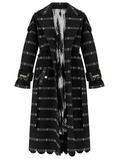Vera Red Kente Long Trench Coat with Rhinestones and Batik Lining by Nyny Ryke