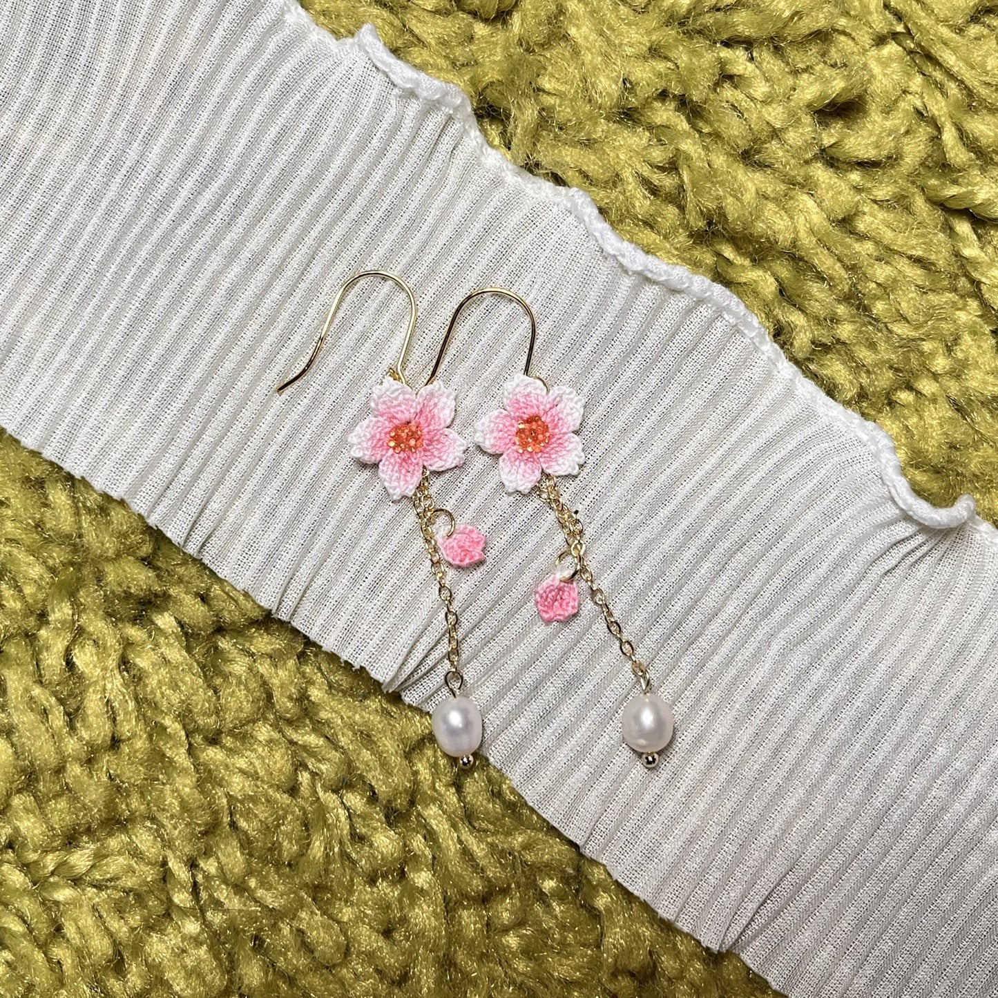 Cherry Blossom Micro Crotchet earrings by Miss Peachy