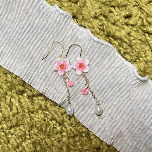 Cherry Blossom Micro Crotchet earrings by Miss Peachy