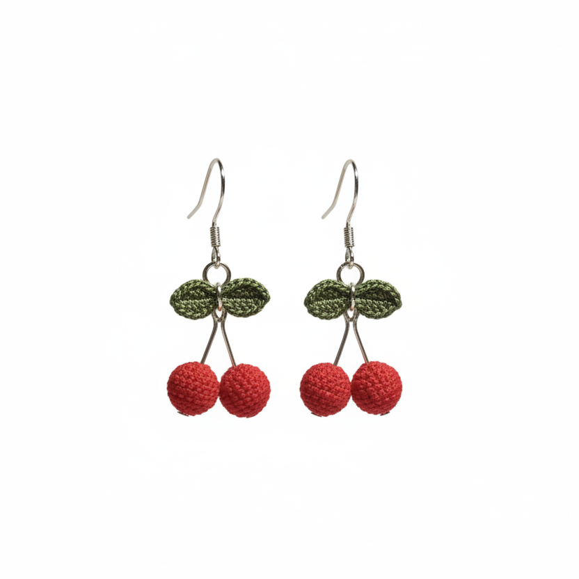 Cherry Micro Crotchet earrings by Miss Peachy