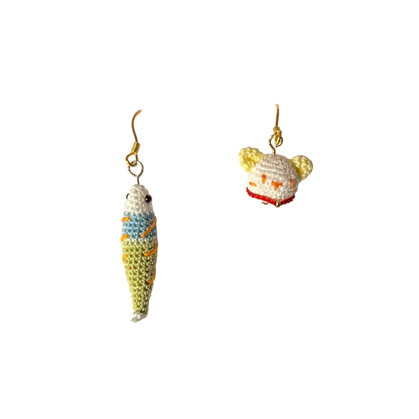 Cat & Fish Crotchet earrings by Miss Peachy