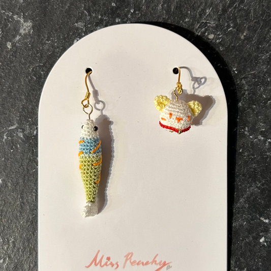 Cat & Fish Crotchet earrings by Miss Peachy
