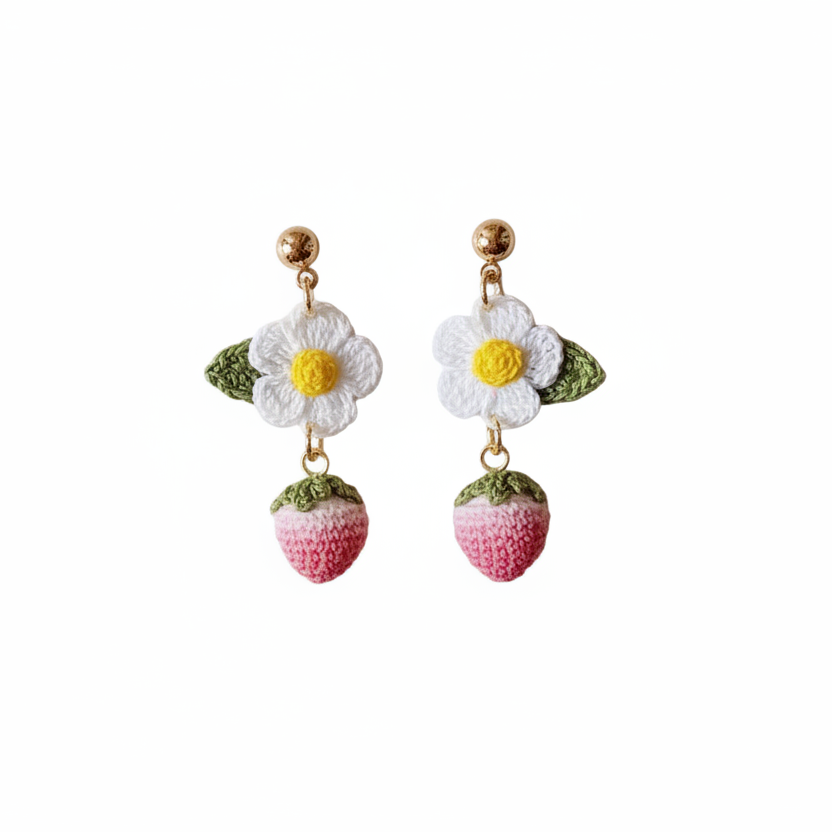 Floral earrings on a card with 'THANK YOU' text on a lace background