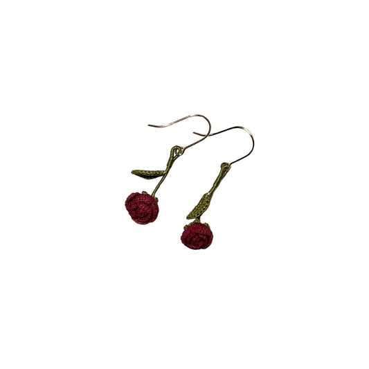 Dark Rose Stem Micro Crotchet earrings by Miss Peachy