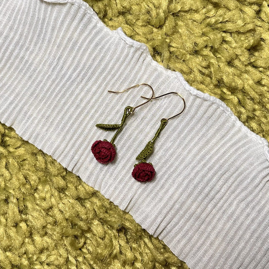Dark Rose Stem Micro Crotchet earrings by Miss Peachy