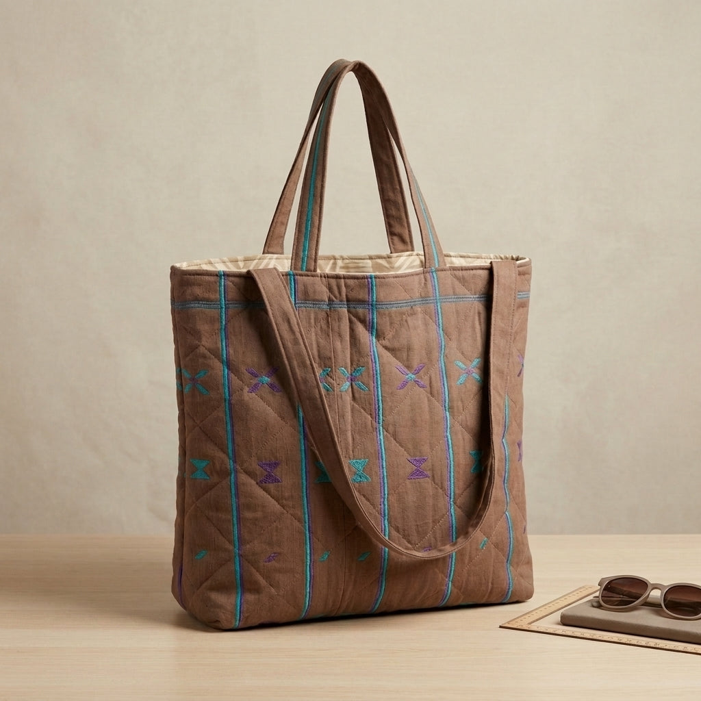 Poukou Padded Quilted Handwoven Tote Bag by Nyny Ryke