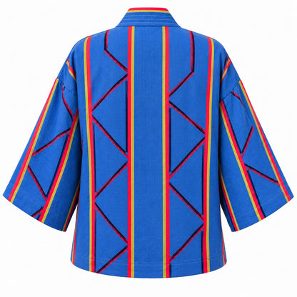 River Blue Handwoven Kente Kimono with Batik Lining by Nyny Ryke