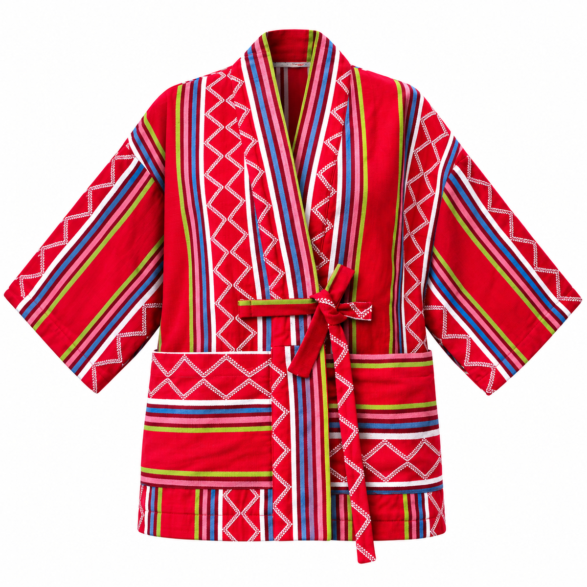 River Red Handwoven Kente Kimono with Batik Lining by Nyny Ryke